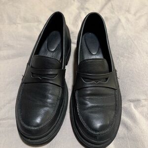 Black Leather Women's Penny Loafers - 9